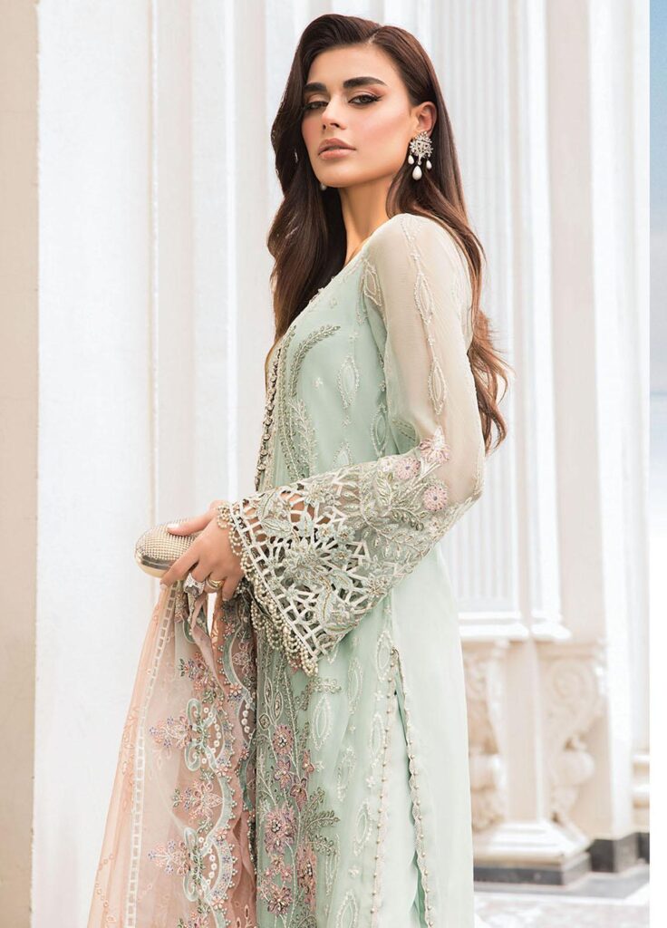 chiffon embroidered adda work hand embellished luxury unstitched 3PC