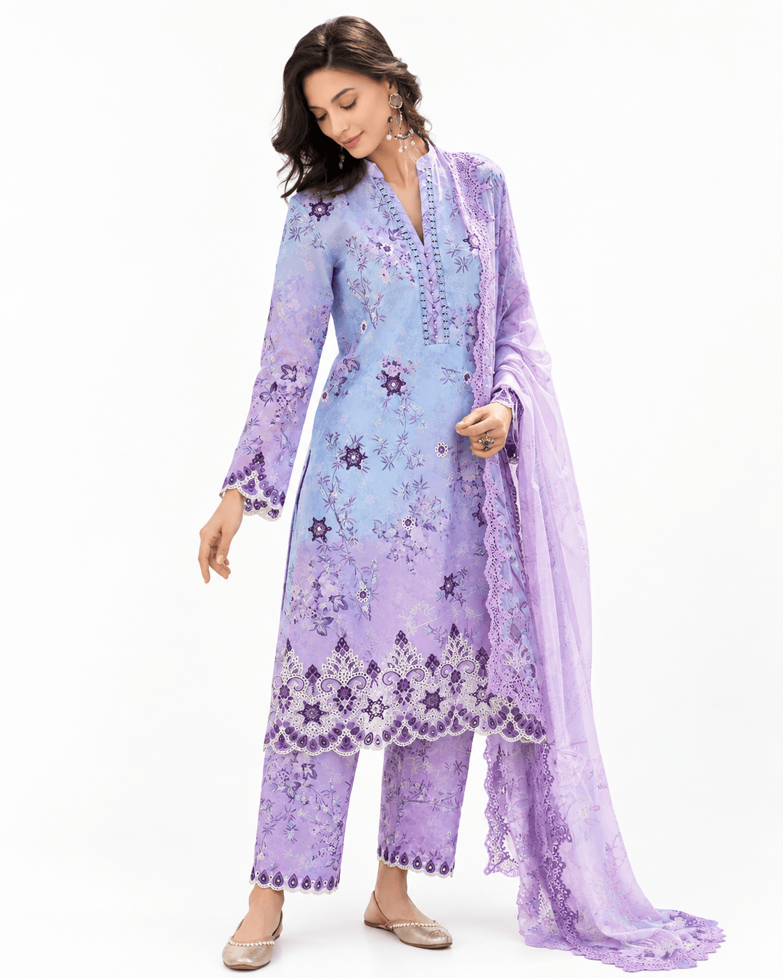 LUXURY PRINTED EMBROIDERED CHIKANKARI LAWN 3 PC UNSTITCHED