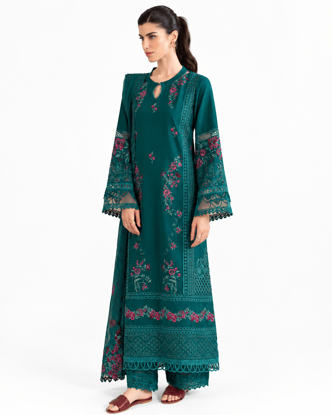 Azure Embroidered Suit Unstitched 3 Piece AZU24PC 62 Teal Treasure - Luxury Collection