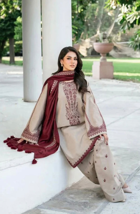 BAROQUE Luxury Dhanak Embroidered 3-Piece Unstitched Suit