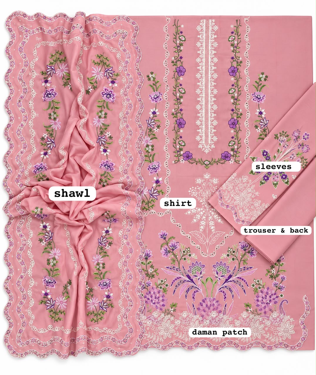 Dhanak chikankari embroidered luxury unstitched 3pc