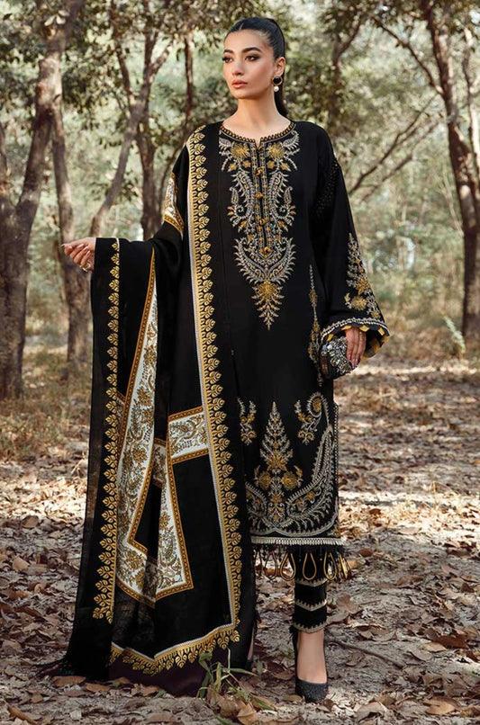 MARIA.B-3PC KHADDAR EMBROIDERED SHIRT WITH COURTRAI PRINTED SHAWL & TROUSER -BIC-4157
