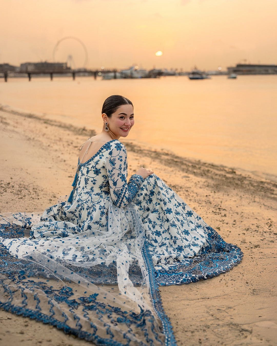 FAIZA SAQLAIN-FROCK 3PC LAWN EMBROIDERED SHIRT WITH NET EMBROIDERED DUPATTA AND TROUSER-ADR-4847