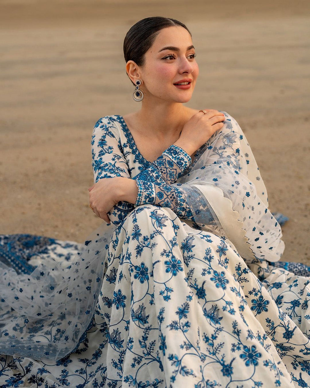 FAIZA SAQLAIN-FROCK 3PC LAWN EMBROIDERED SHIRT WITH NET EMBROIDERED DUPATTA AND TROUSER-ADR-4847