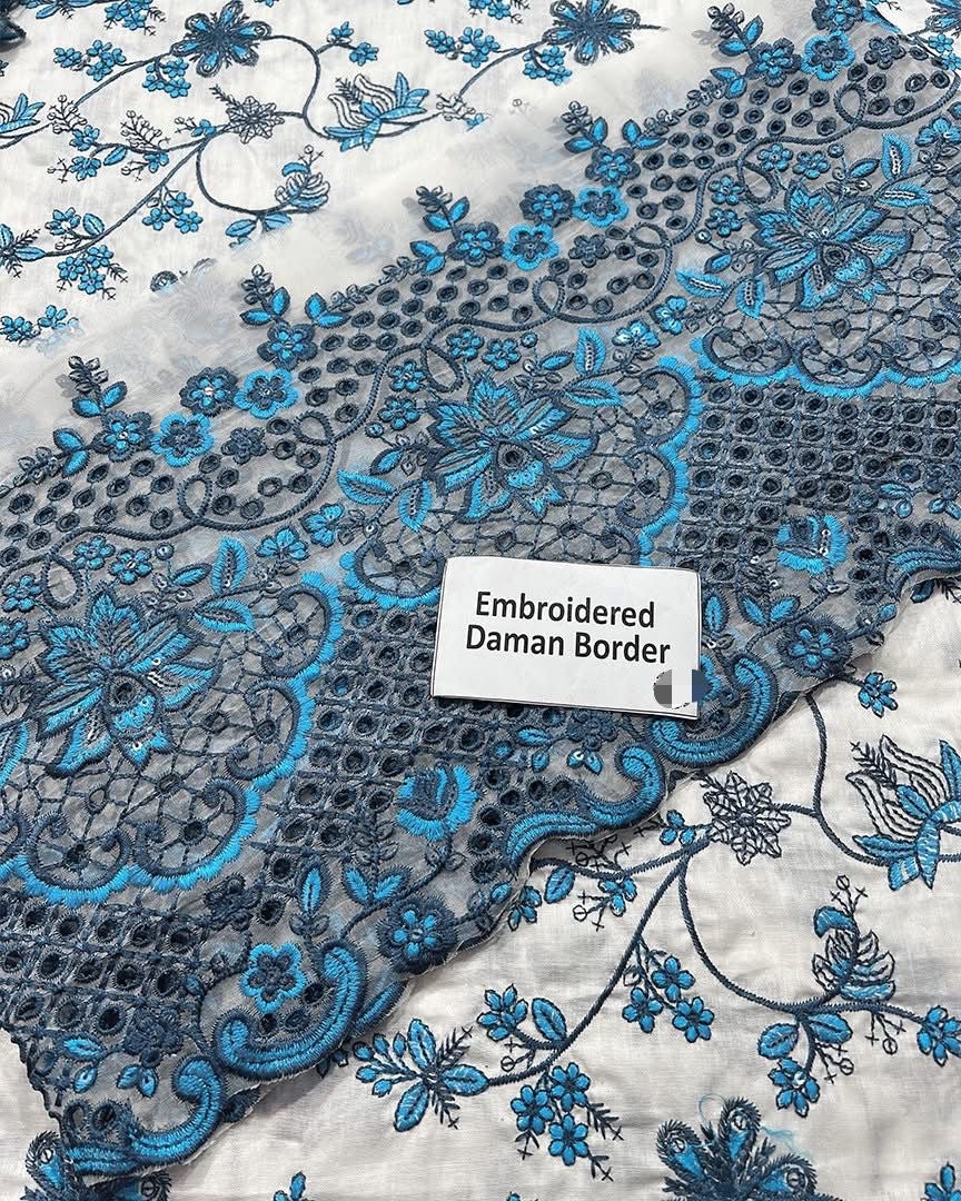 FAIZA SAQLAIN-FROCK 3PC LAWN EMBROIDERED SHIRT WITH NET EMBROIDERED DUPATTA AND TROUSER-ADR-4847