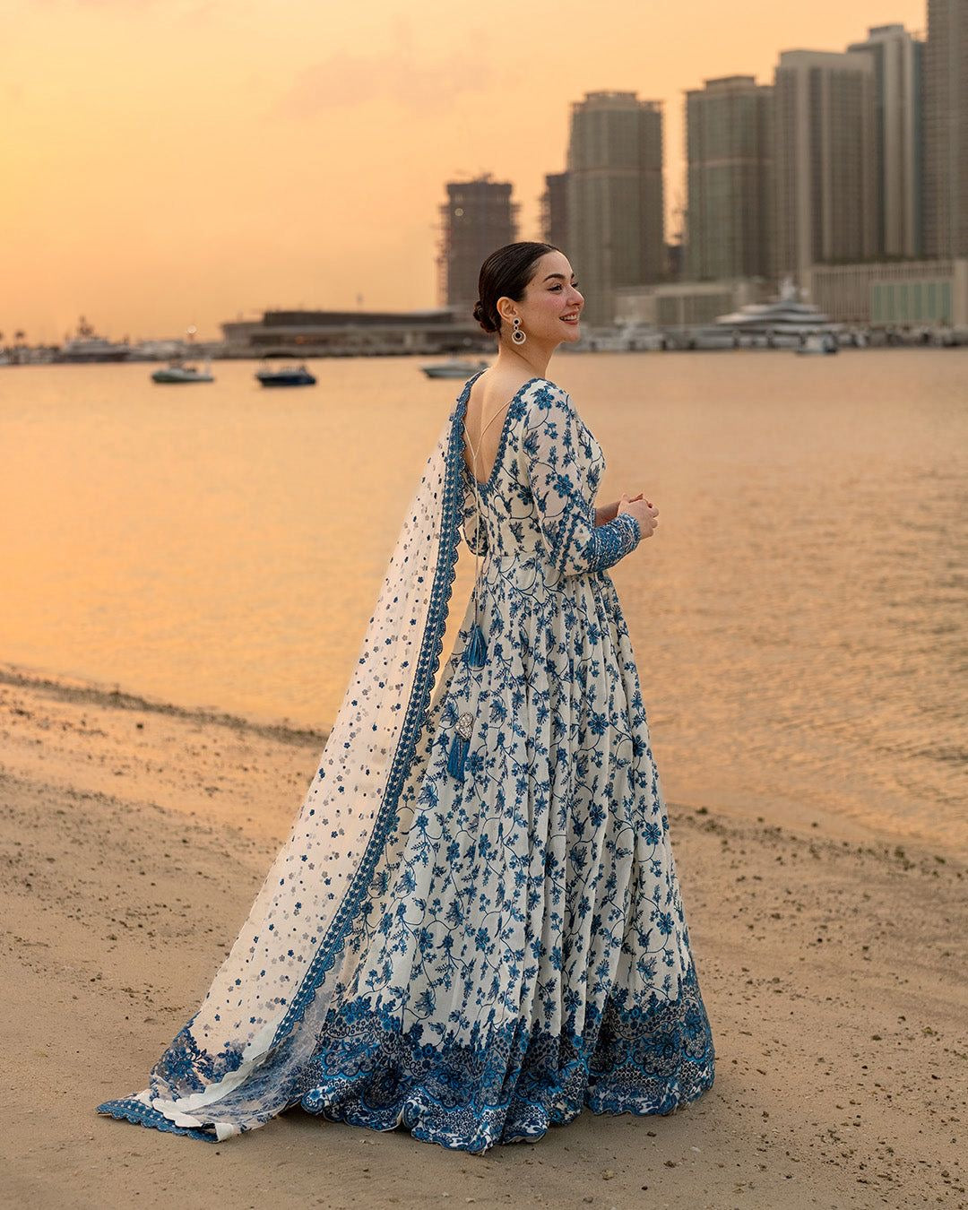FAIZA SAQLAIN-FROCK 3PC LAWN EMBROIDERED SHIRT WITH NET EMBROIDERED DUPATTA AND TROUSER-ADR-4847