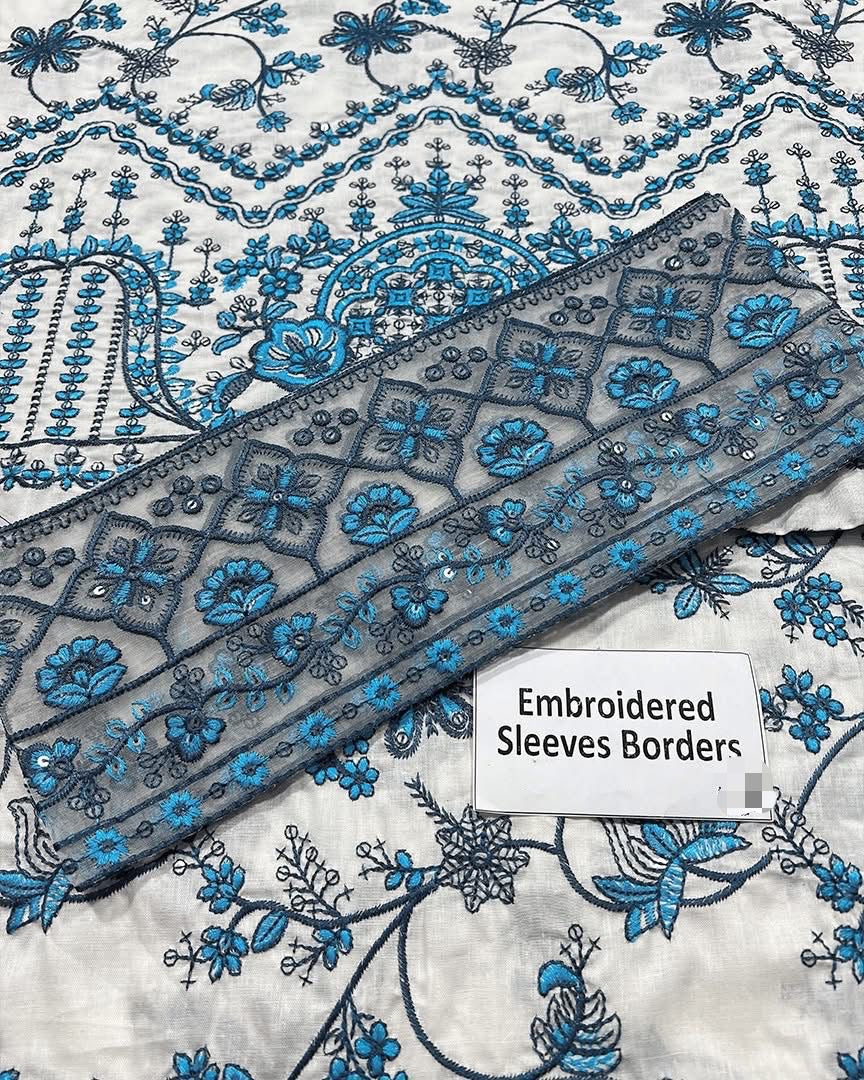 FAIZA SAQLAIN-FROCK 3PC LAWN EMBROIDERED SHIRT WITH NET EMBROIDERED DUPATTA AND TROUSER-ADR-4847