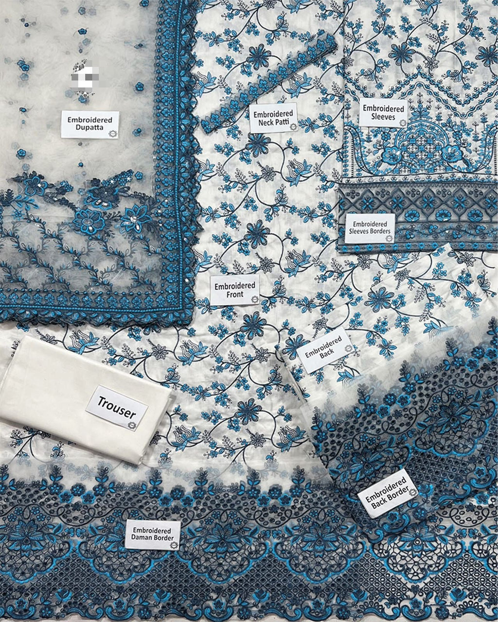 FAIZA SAQLAIN-FROCK 3PC LAWN EMBROIDERED SHIRT WITH NET EMBROIDERED DUPATTA AND TROUSER-ADR-4847