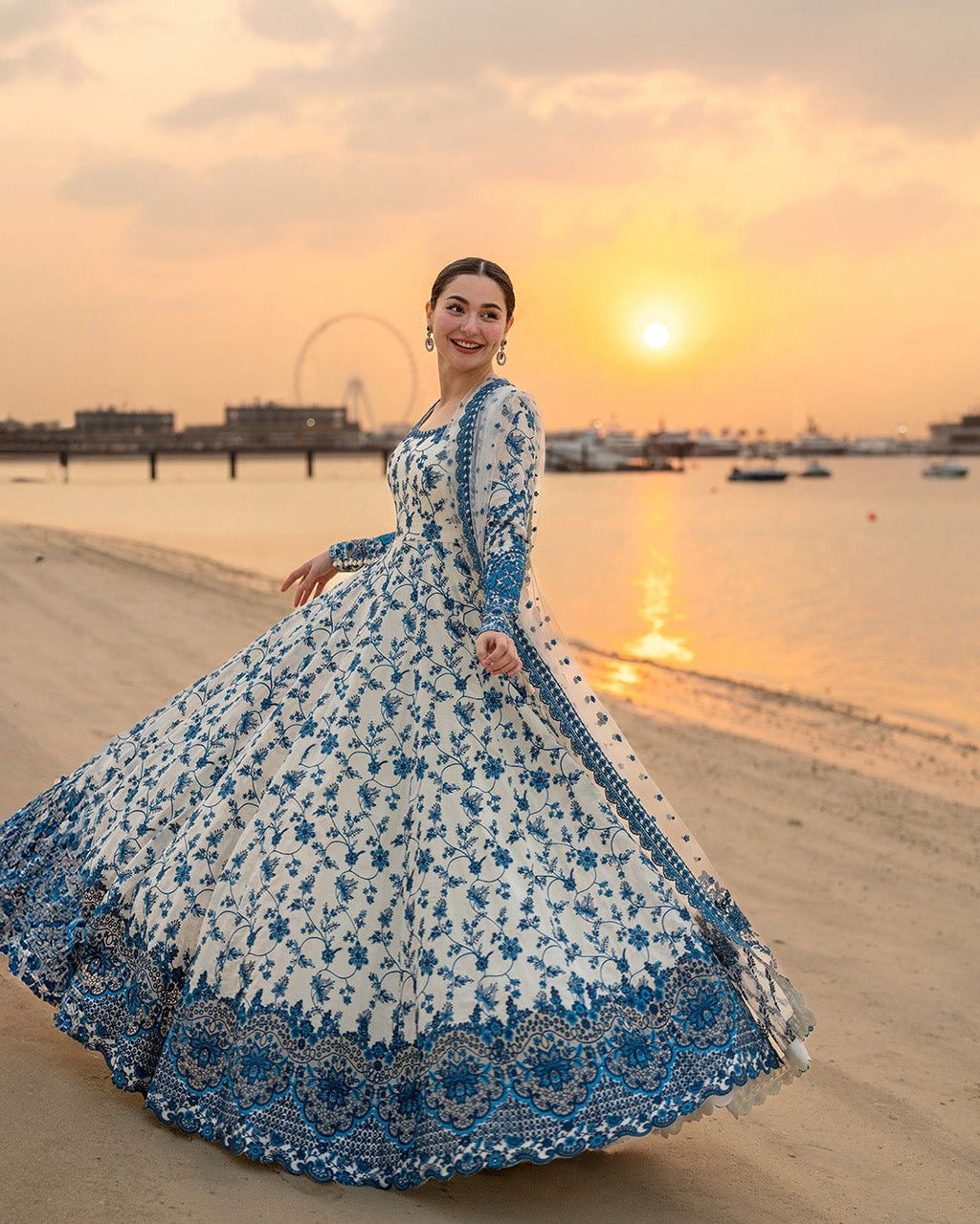 FAIZA SAQLAIN-FROCK 3PC LAWN EMBROIDERED SHIRT WITH NET EMBROIDERED DUPATTA AND TROUSER-ADR-4847