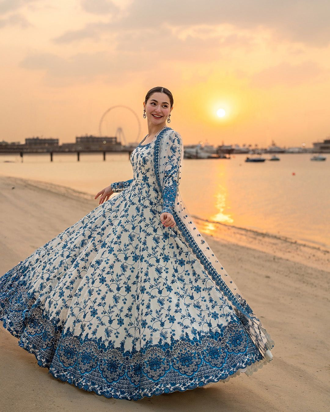 FAIZA SAQLAIN-FROCK 3PC LAWN EMBROIDERED SHIRT WITH NET EMBROIDERED DUPATTA AND TROUSER-ADR-4847