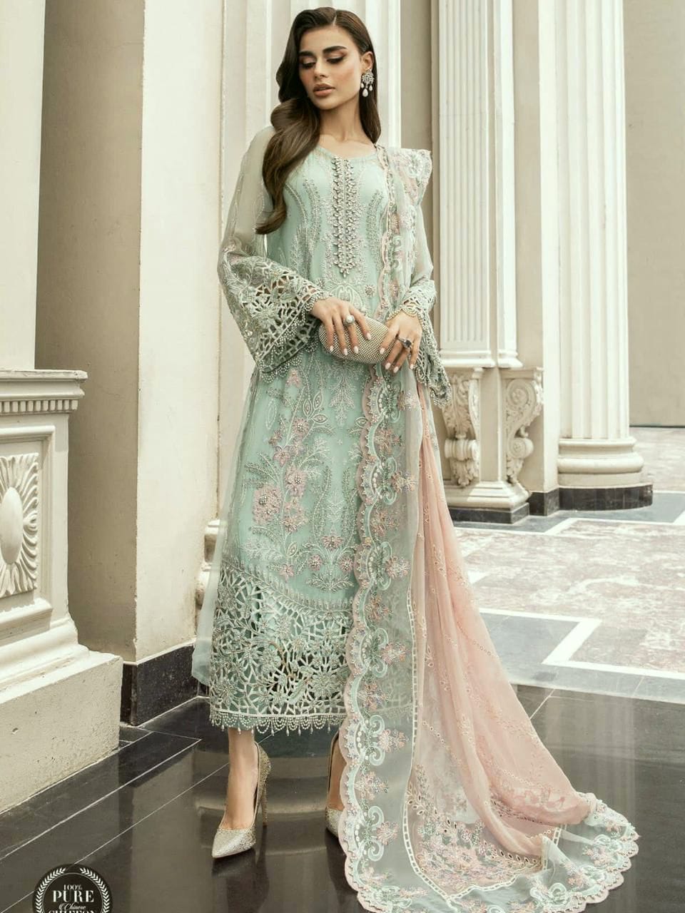 chiffon embroidered adda work hand embellished luxury unstitched 3PC