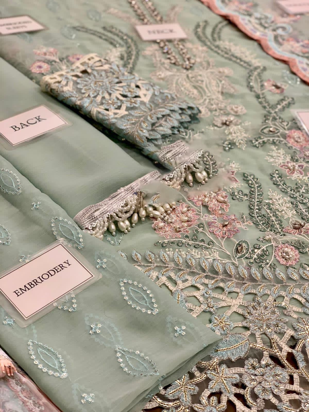 chiffon embroidered adda work hand embellished luxury unstitched 3PC