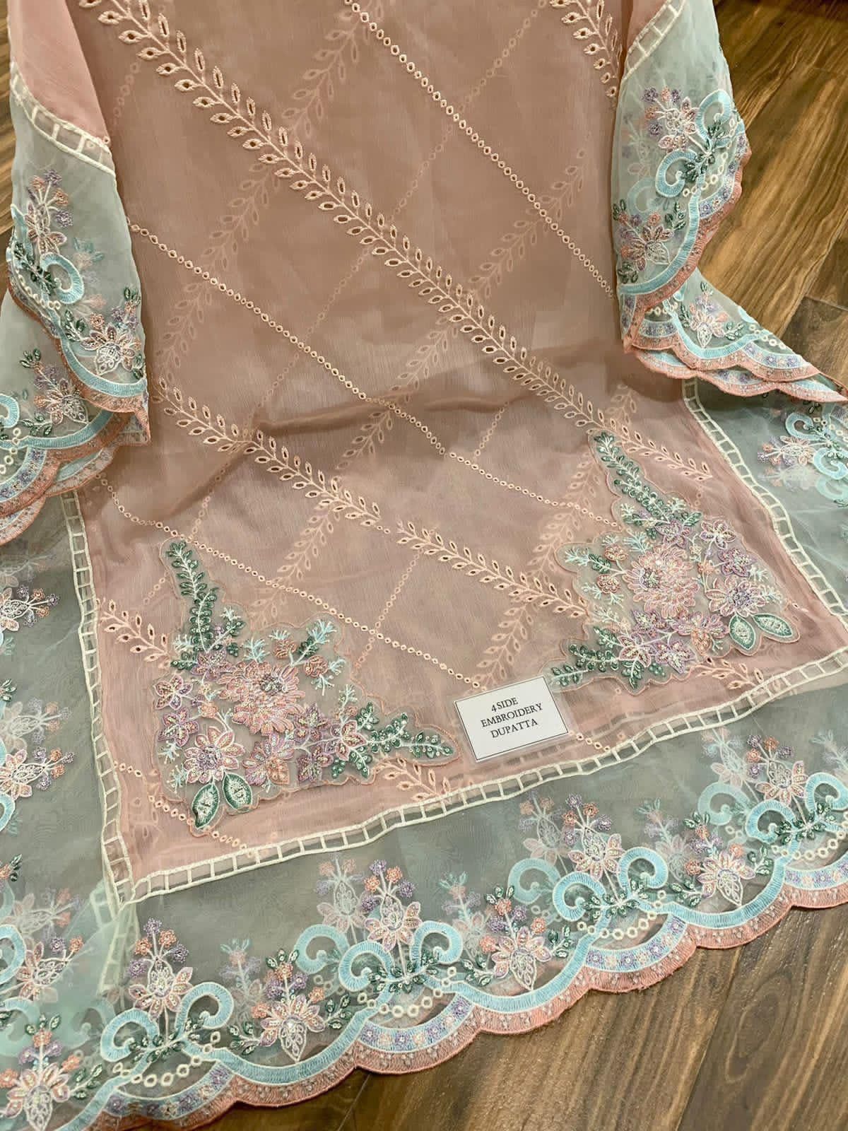 chiffon embroidered adda work hand embellished luxury unstitched 3PC