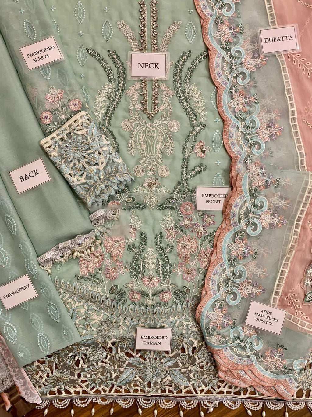 chiffon embroidered adda work hand embellished luxury unstitched 3PC