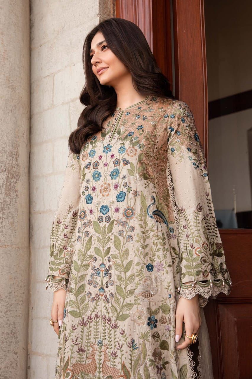 3 Piece Unstitched Embroidered Linen Suit