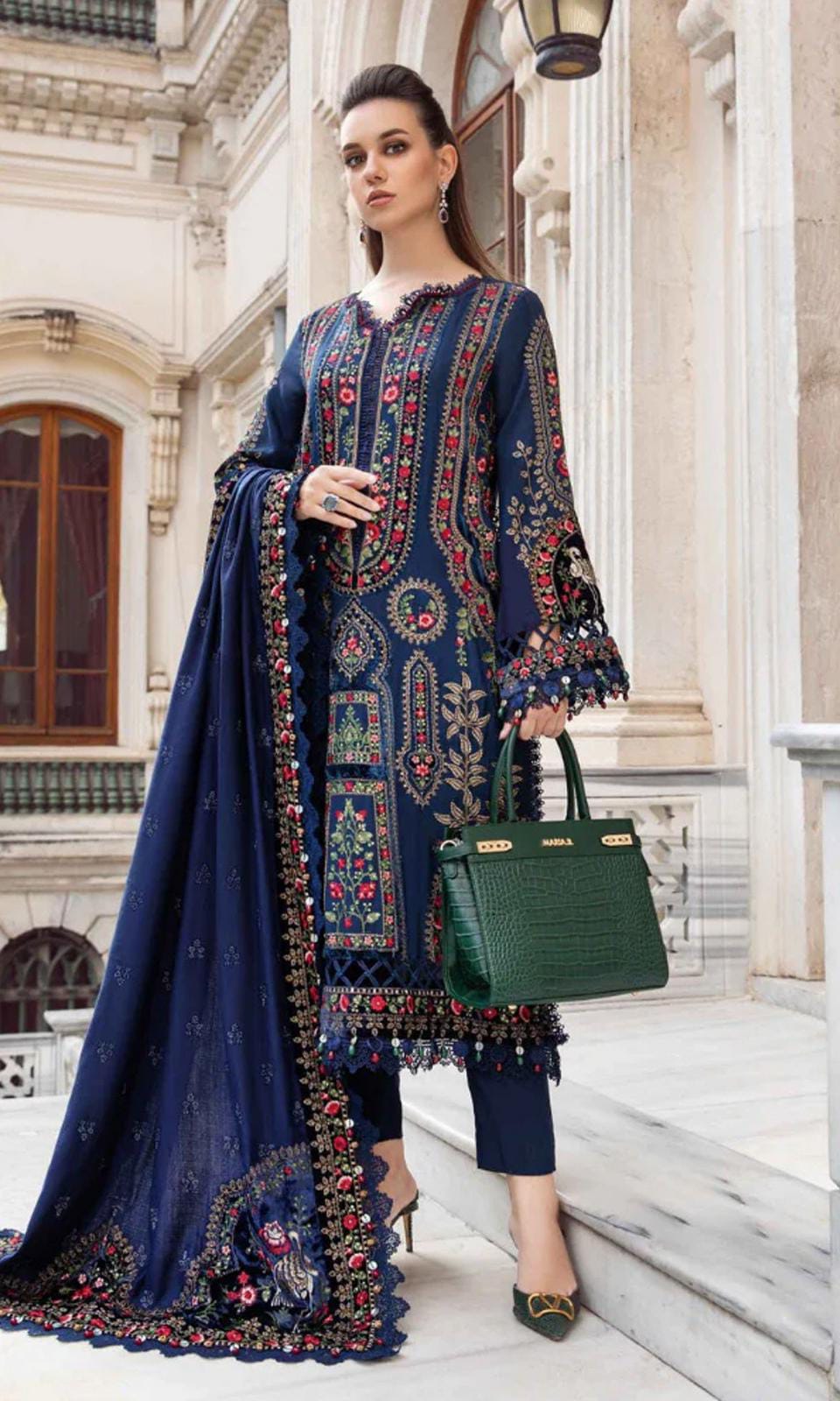 Dhanak multi thread embroidered &amp; dhanak shawl luxury unstitched 3PC