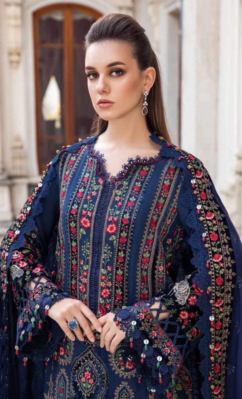 Dhanak multi thread embroidered &amp; dhanak shawl luxury unstitched 3PC