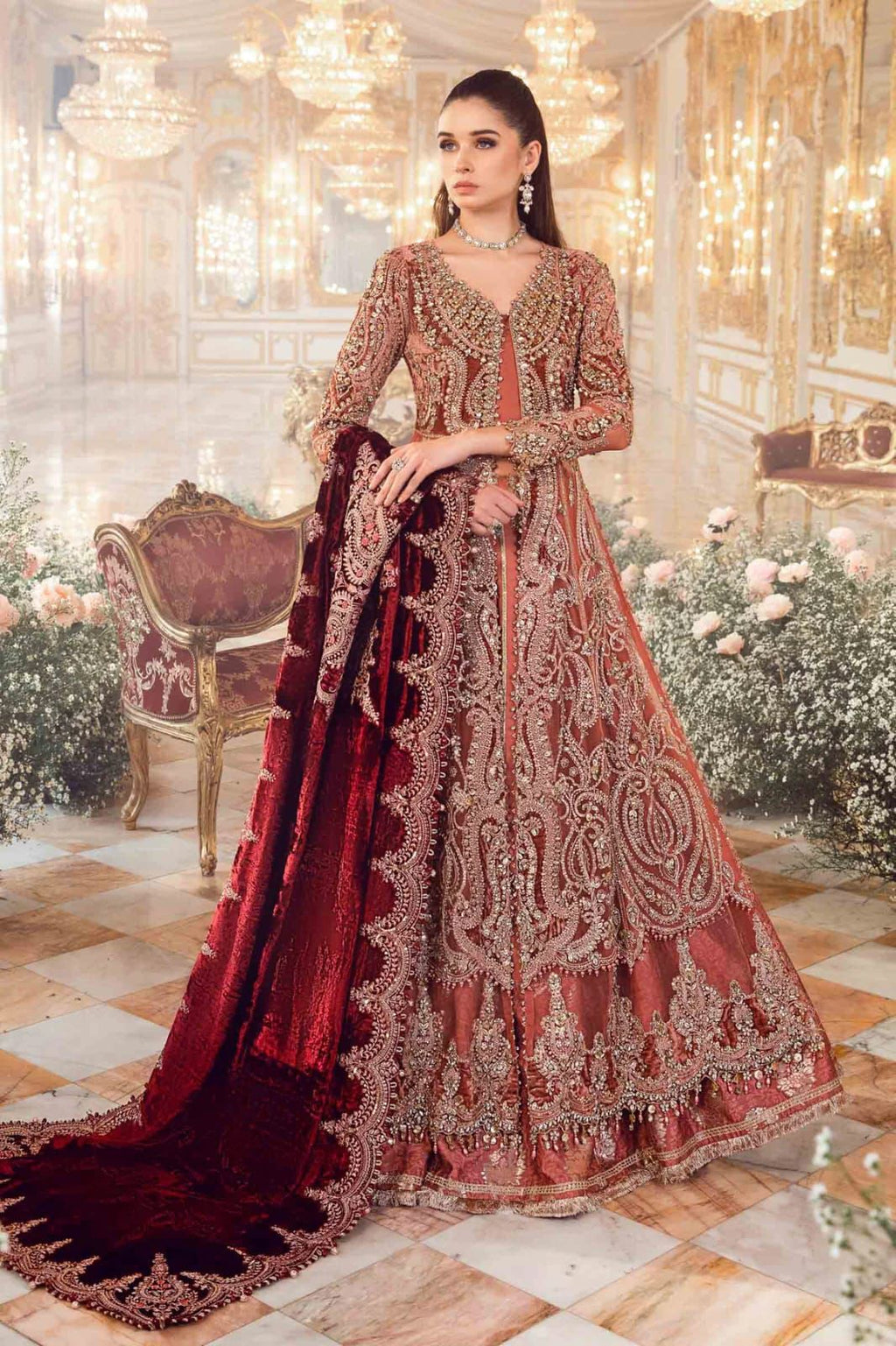 Maria B Bridal Net Luxury Maxi Embroidered 3 Piece Unstitched