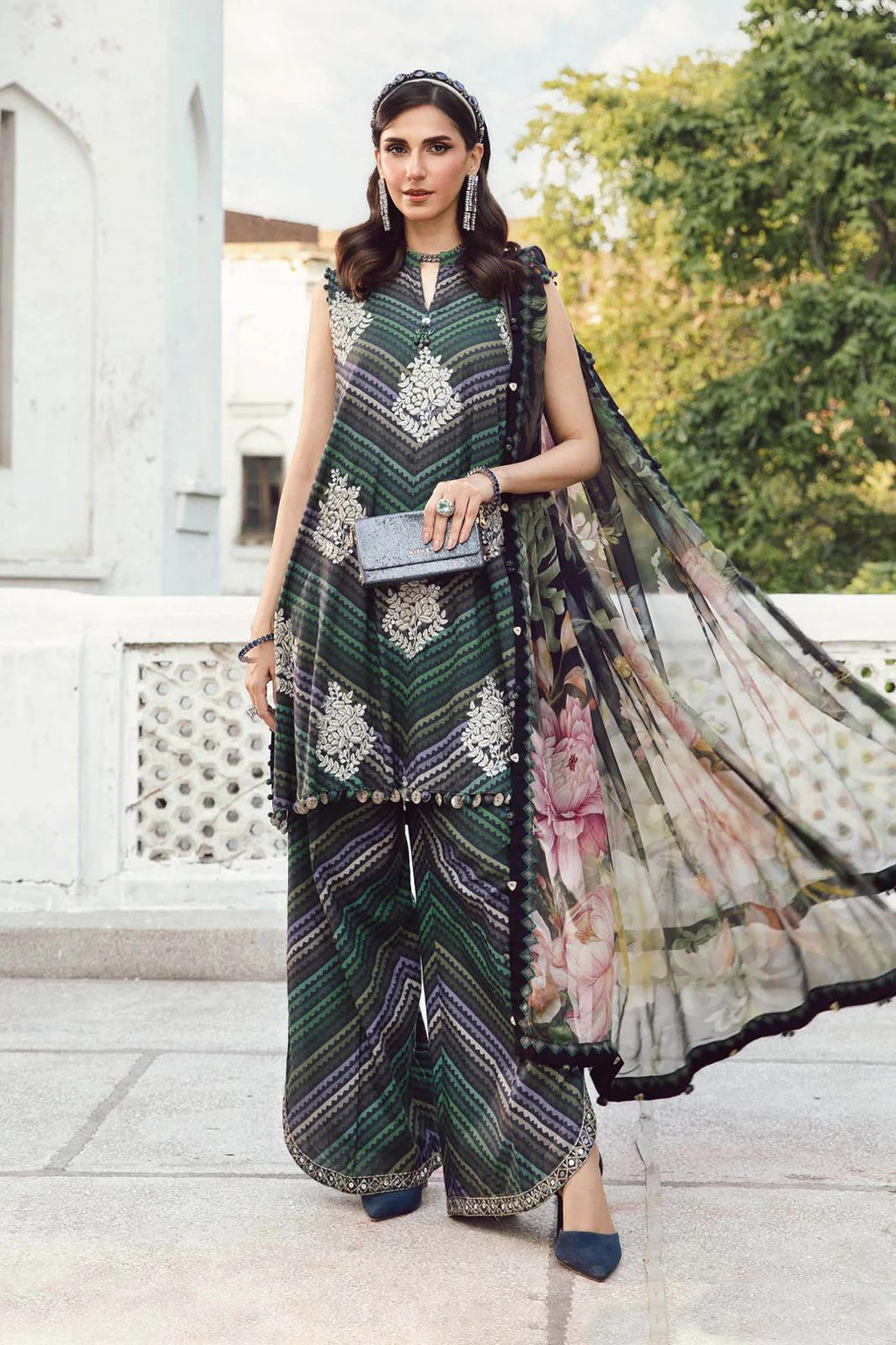 3 Piece Unstitched Embroidered Cambric Suit | MPT-2703-A
