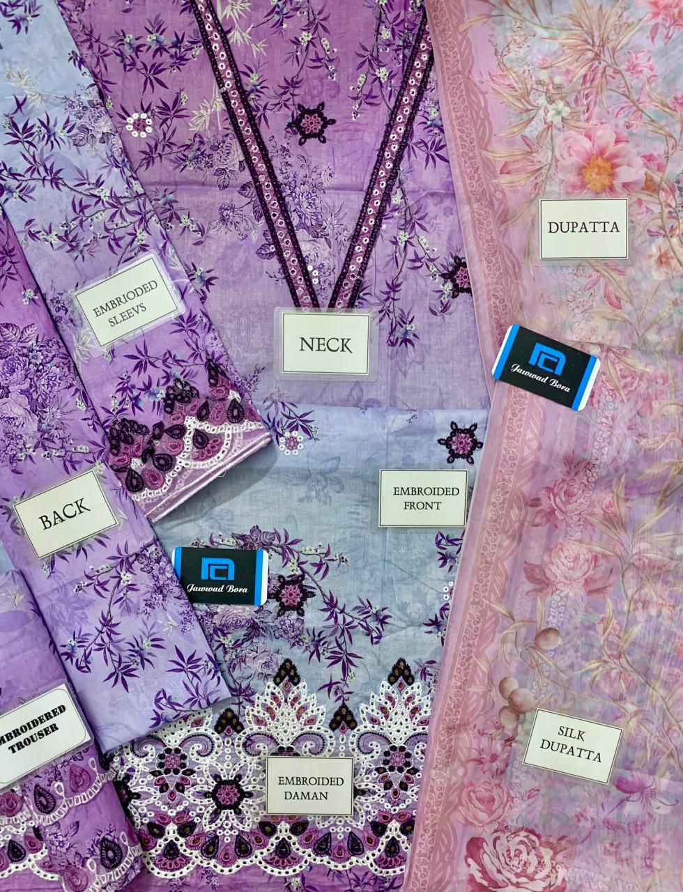 LUXURY PRINTED EMBROIDERED CHIKANKARI LAWN 3 PC UNSTITCHED