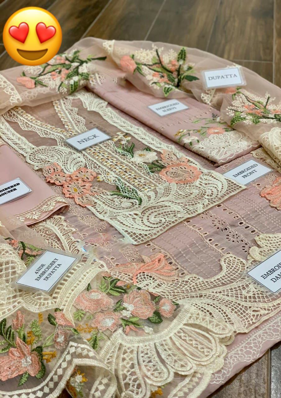 Crimson pink 3PC Embroidered Lawn Suit with Embroidered organza Dupatta