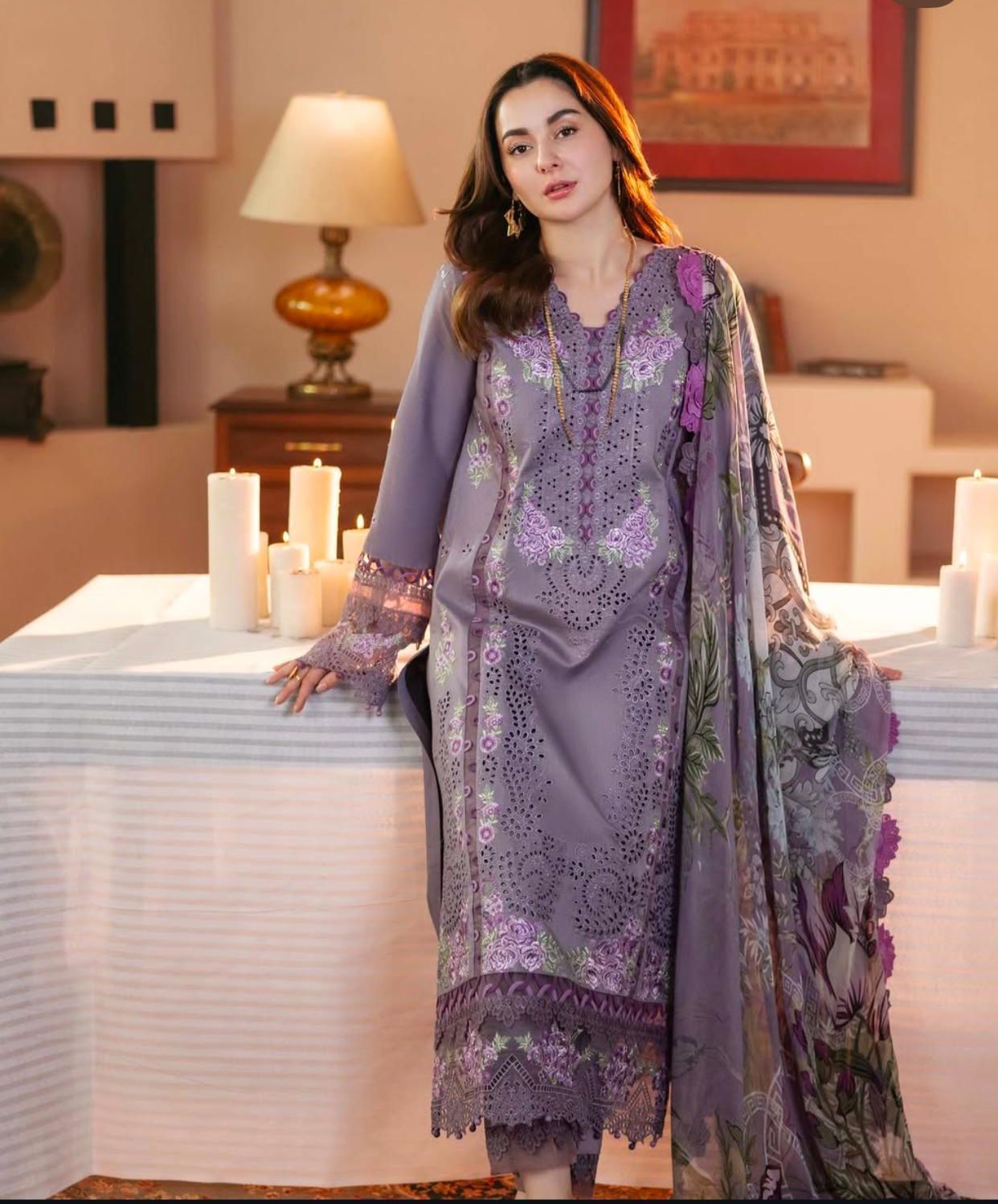 LAWN CHIKANKAARI EMBROIDEREDR-02 SHIRT WITH TWILL PRINTED DUPATTA AND TROUSER - KP