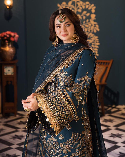 1 / of 6  Embroidered Chiffon 3 Piece Unstitched Suit AJ-Party Wear