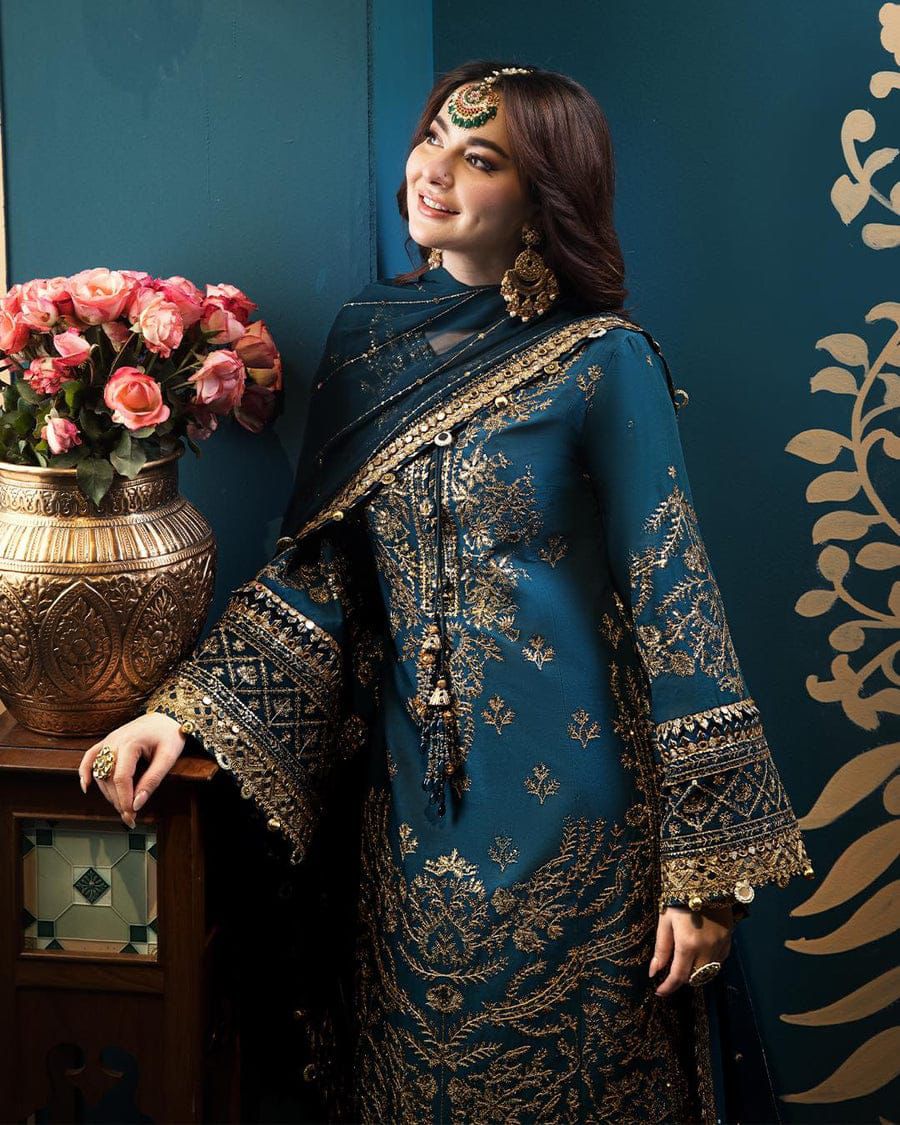 1 / of 6  Embroidered Chiffon 3 Piece Unstitched Suit AJ-Party Wear