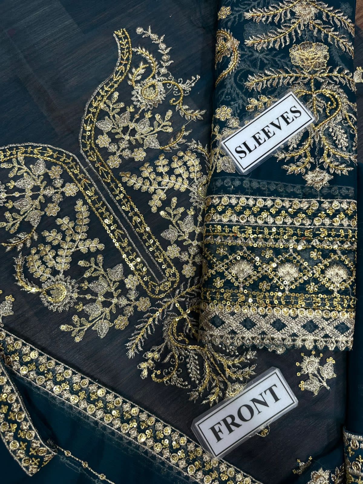 1 / of 6  Embroidered Chiffon 3 Piece Unstitched Suit AJ-Party Wear