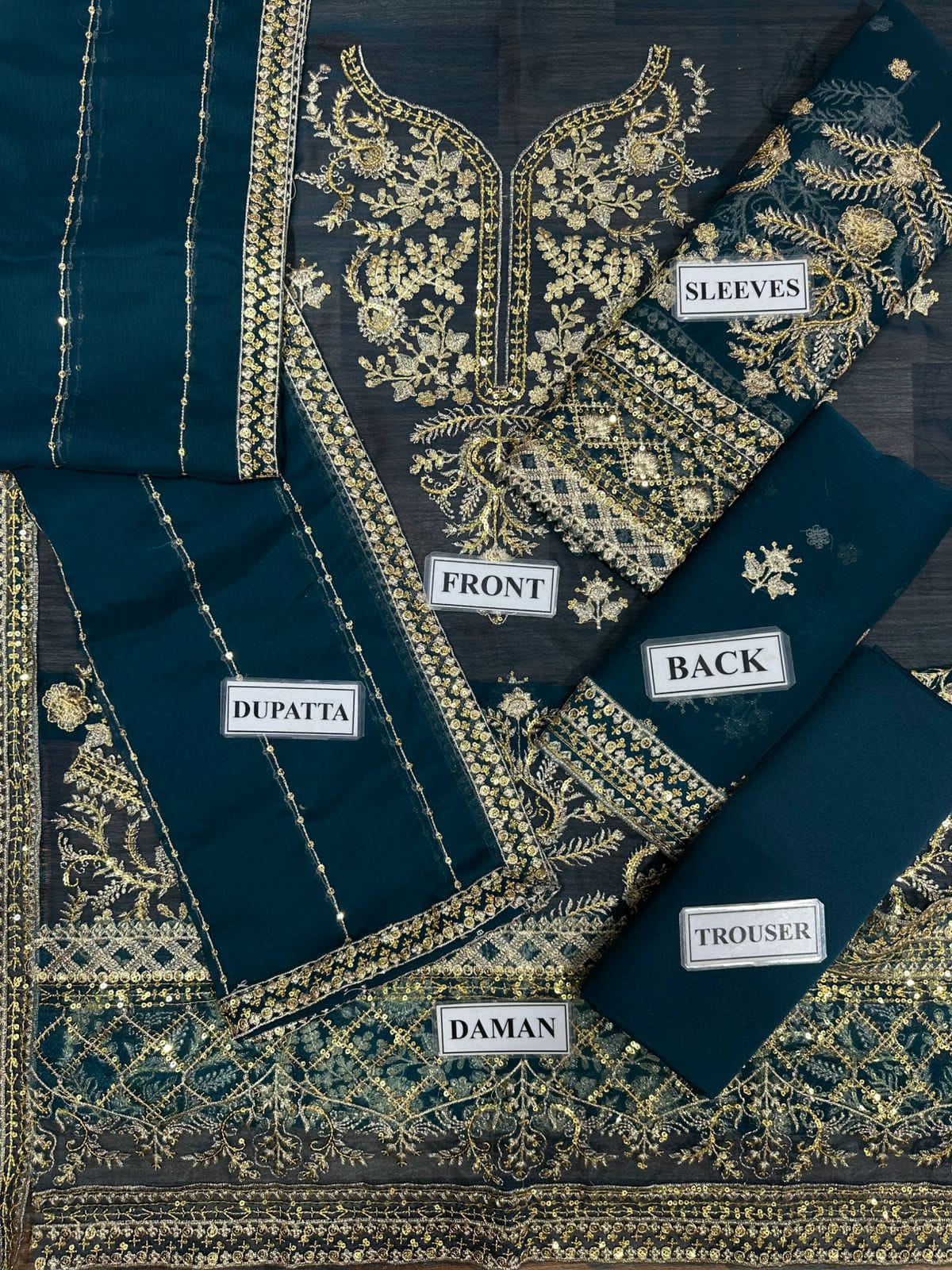 1 / of 6  Embroidered Chiffon 3 Piece Unstitched Suit AJ-Party Wear