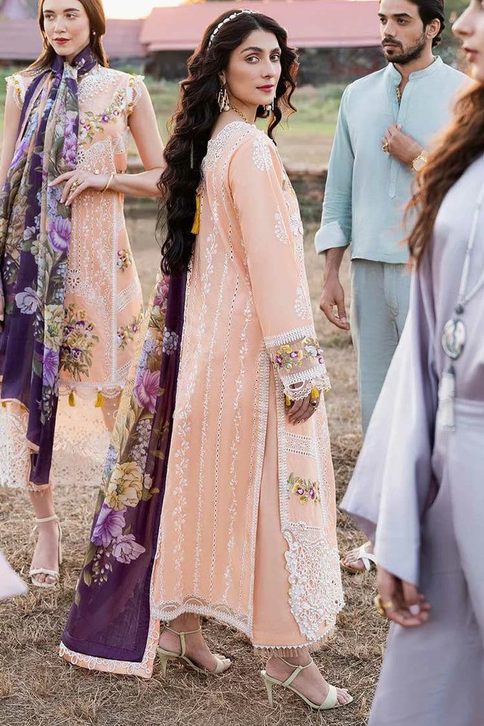 Mushq Embroidered Lawn 3pc with Silk Dupatta- GA2195