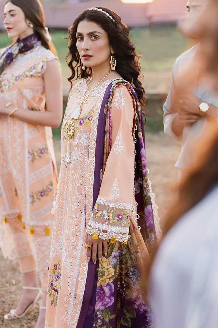 Mushq Embroidered Lawn 3pc with Silk Dupatta- GA2195