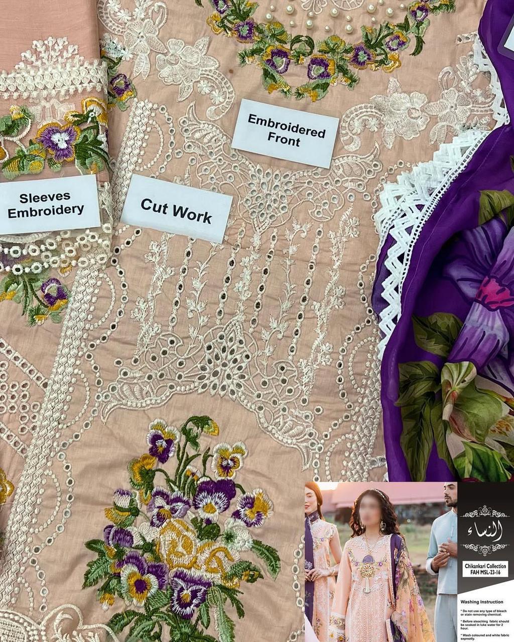 Mushq Embroidered Lawn 3pc with Silk Dupatta- GA2195