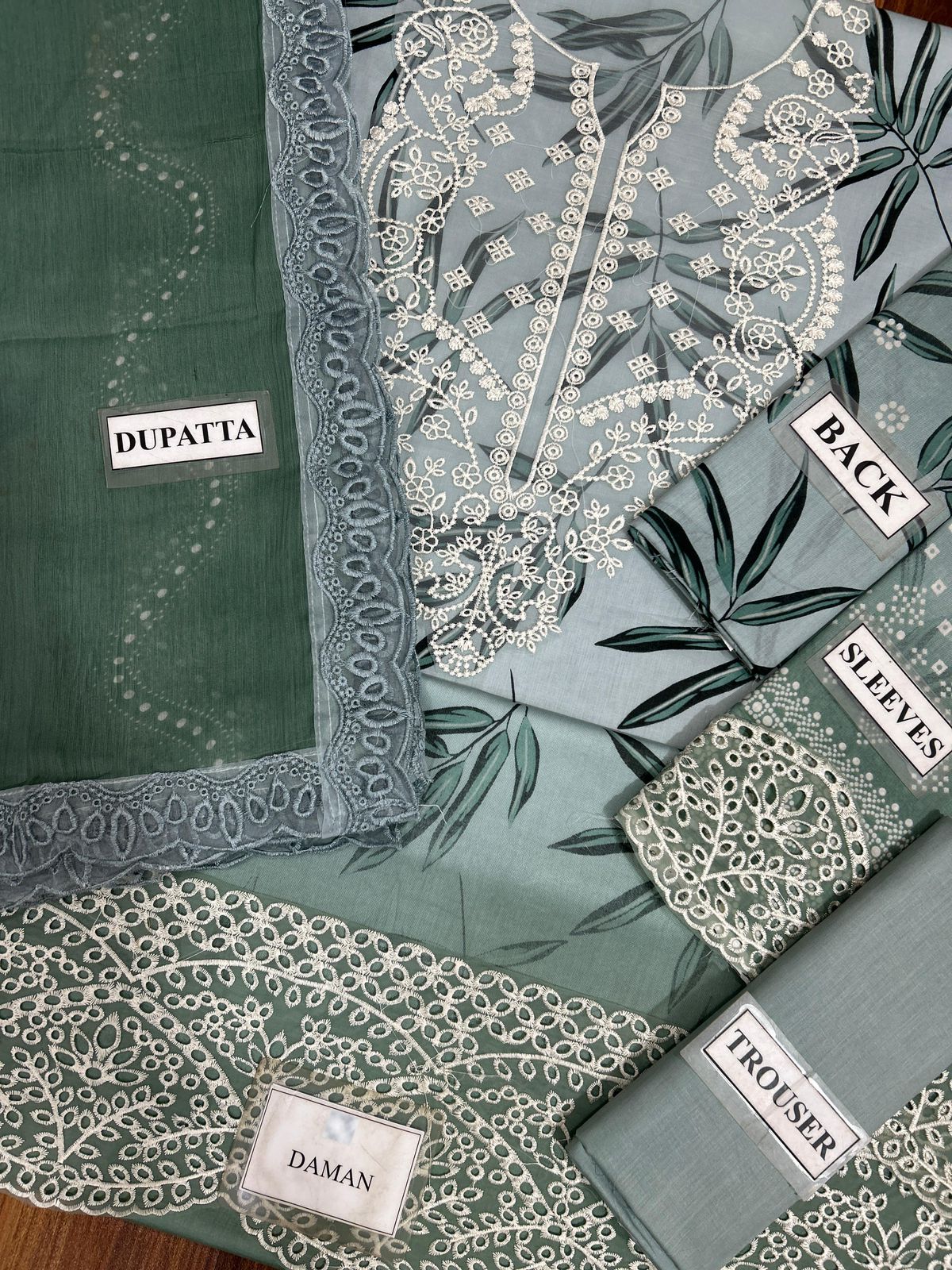 Nureh Lawn Embroidered & Printed 3 Piece Dress