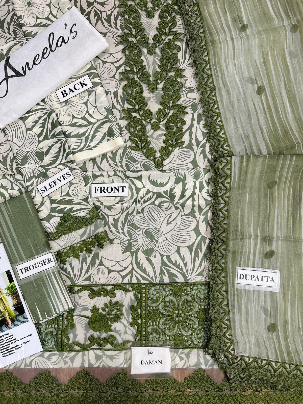 Aneela A-297 Premium Pure Lawn With Chiffon Emb Duppata 26