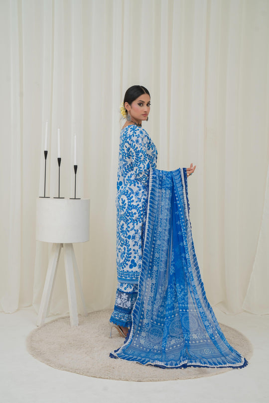 Printed Lawn Blue Stitched Suit - Maria B M Prints