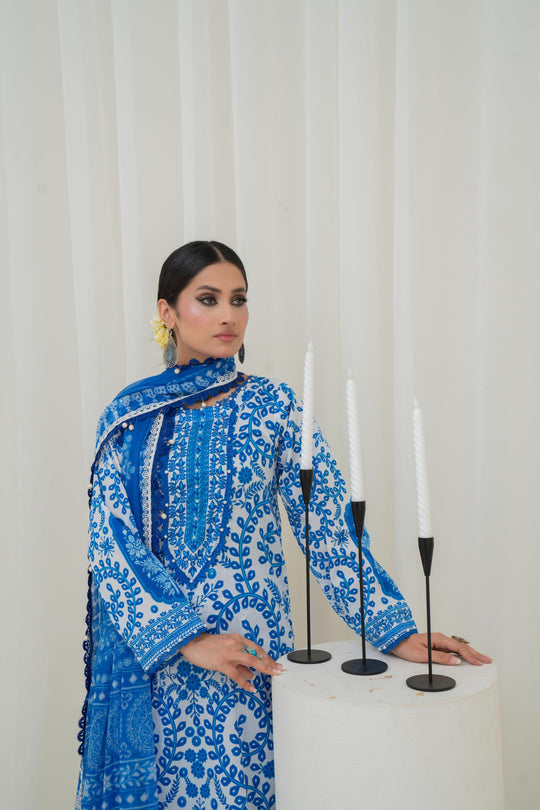 Printed Lawn Blue Stitched Suit - Maria B M Prints