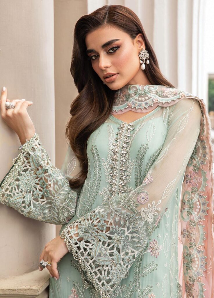 chiffon embroidered adda work hand embellished luxury unstitched 3PC