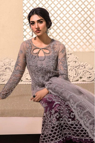 MARIA.B Organza Collection – Tie & Dye Embroidered Suit with Malai Crepe Trouser
