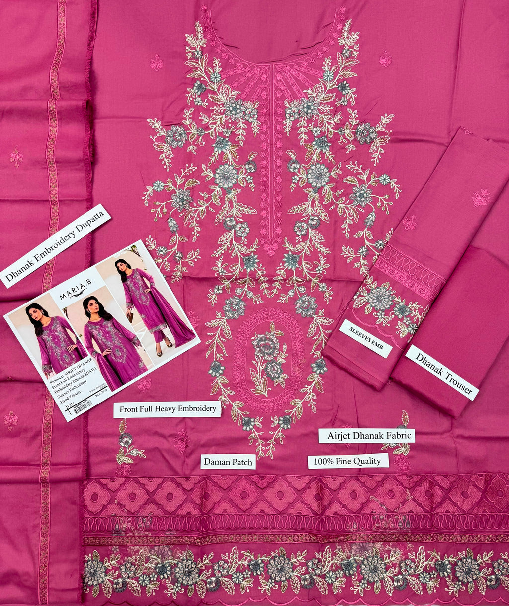 Premium Airjet Dhanak Embroidered 3-Piece Suit