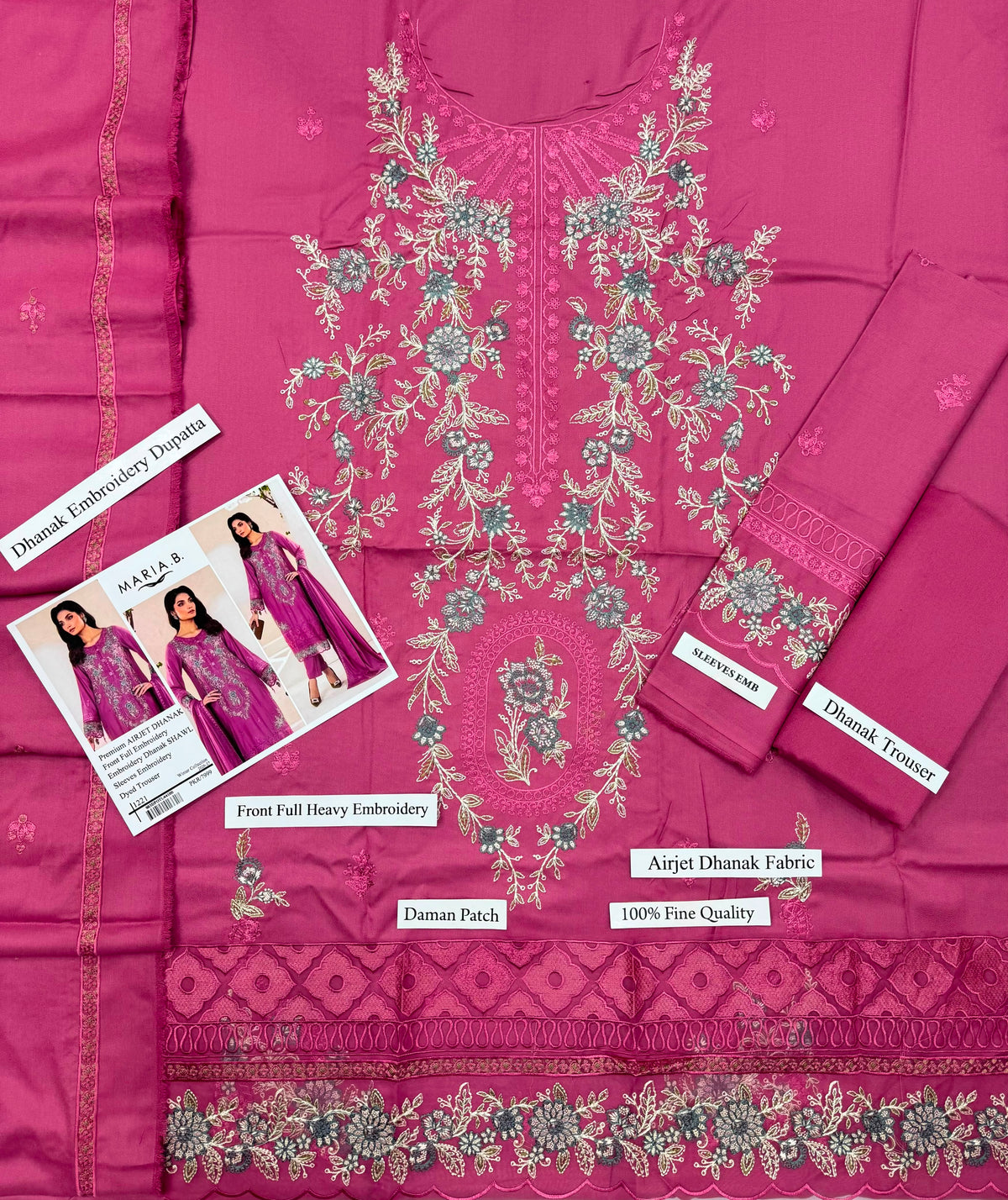 Premium Airjet Dhanak Embroidered 3-Piece Suit
