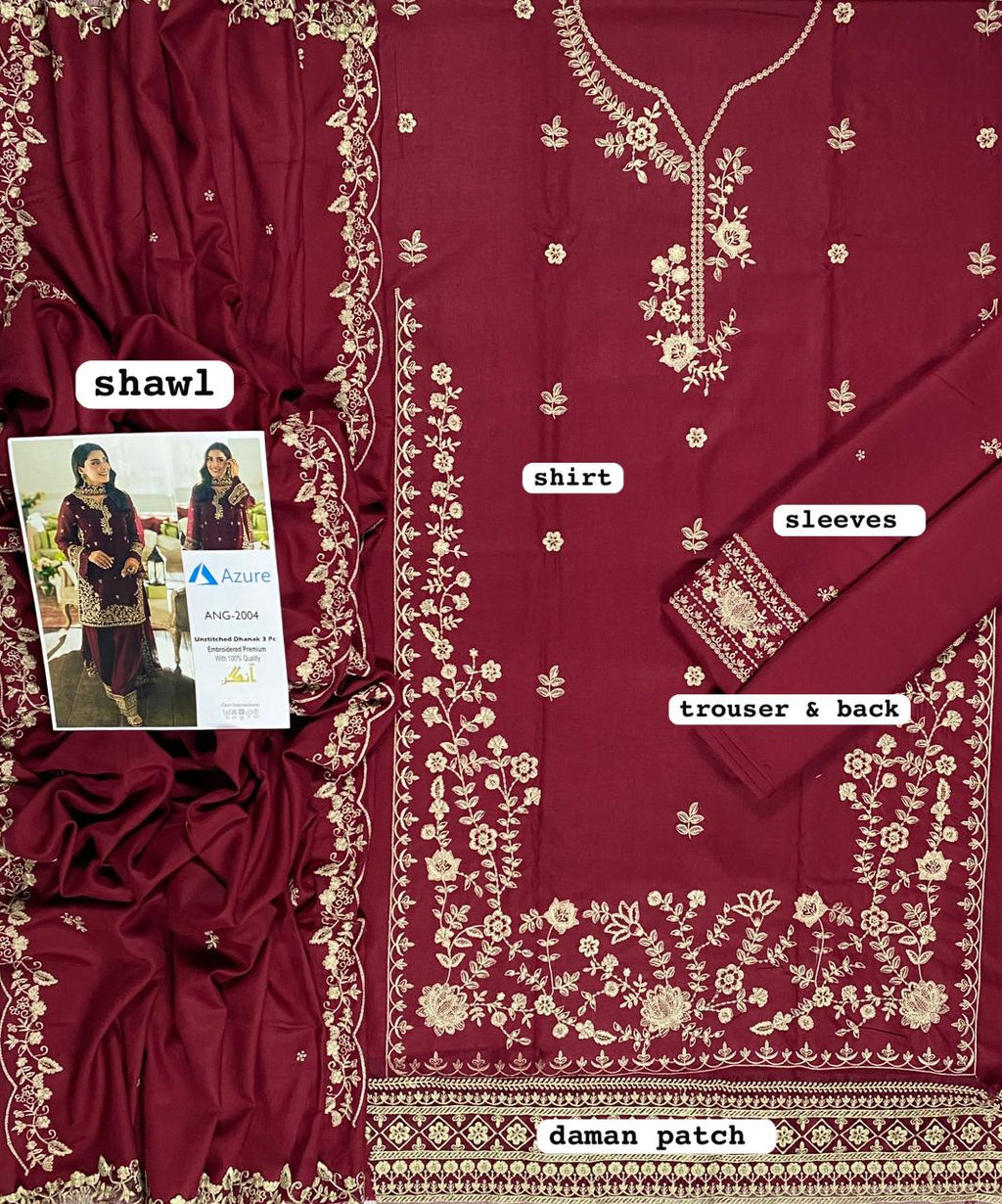 Dhanak embroidered luxury unstitched 3pc