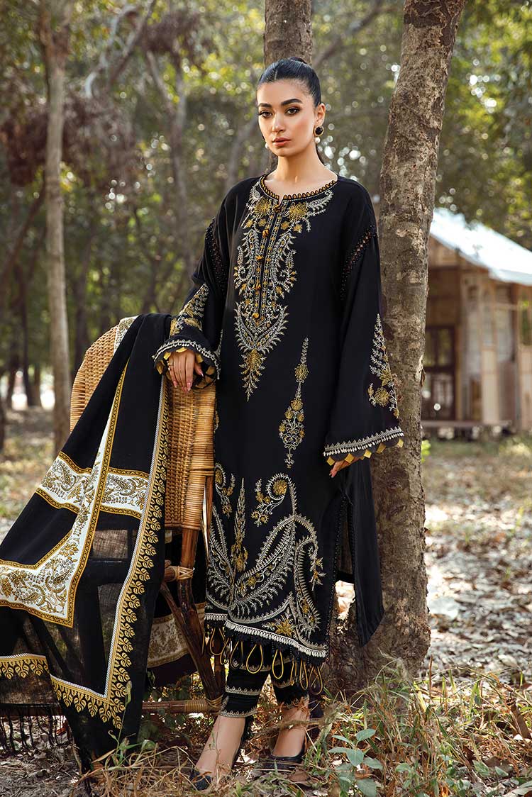 MARIA.B-3PC KHADDAR EMBROIDERED SHIRT WITH COURTRAI PRINTED SHAWL & TROUSER -BIC-4157