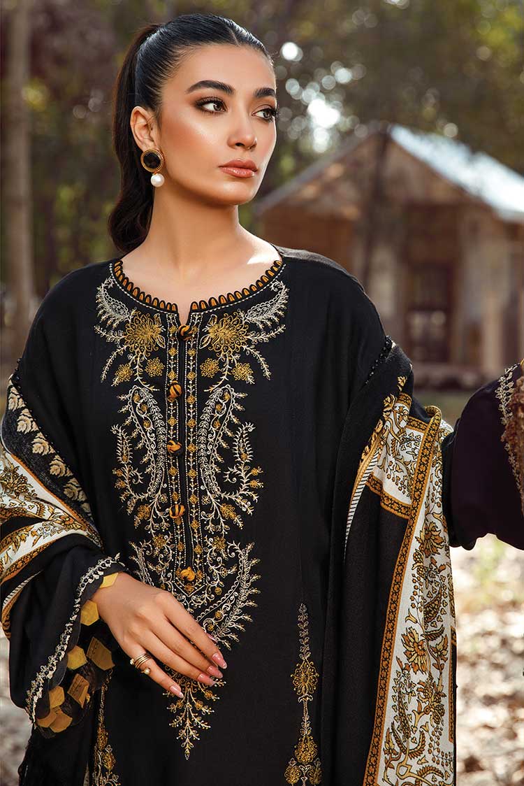 MARIA.B-3PC KHADDAR EMBROIDERED SHIRT WITH COURTRAI PRINTED SHAWL & TROUSER -BIC-4157