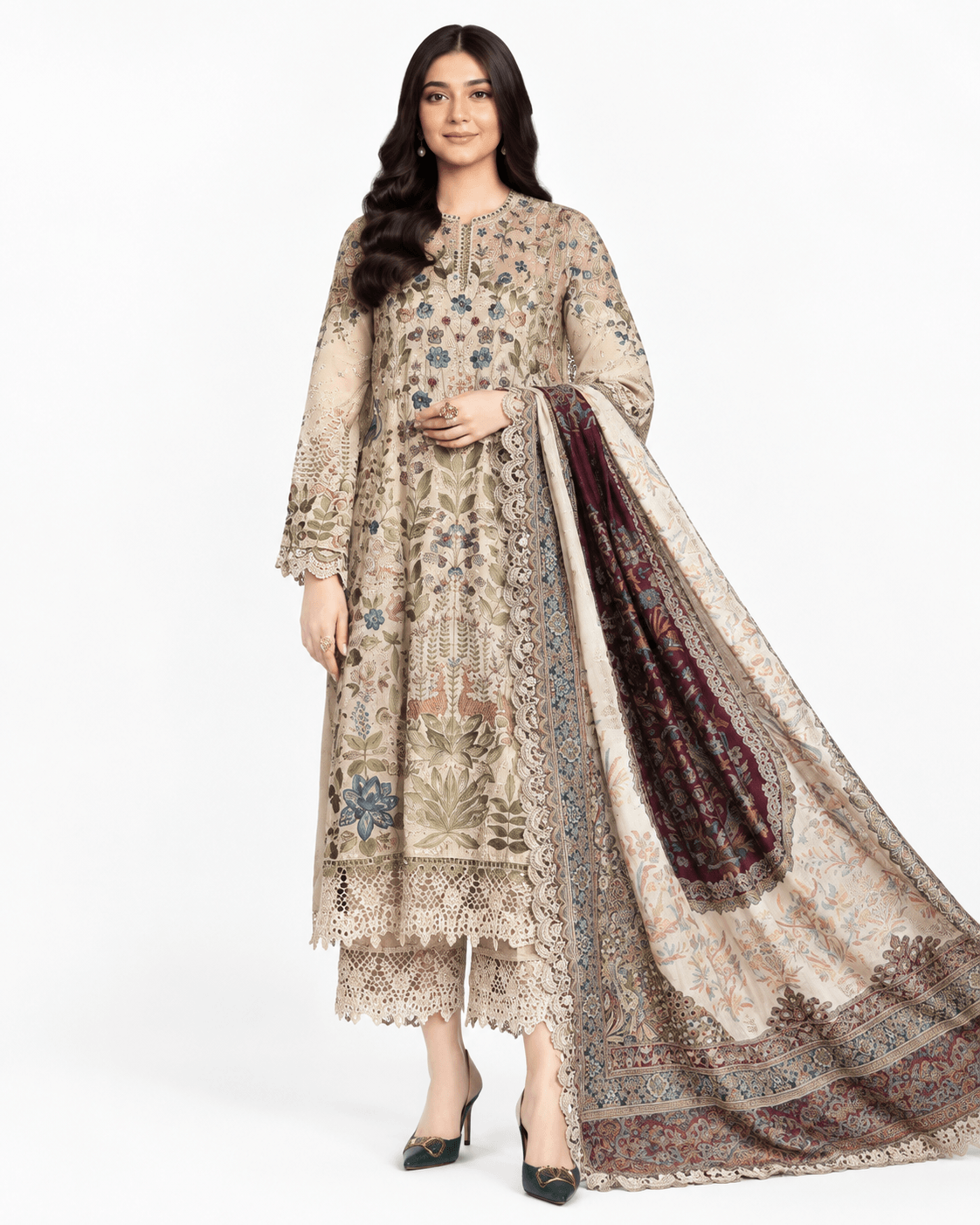 3 Piece Unstitched Embroidered Linen Suit