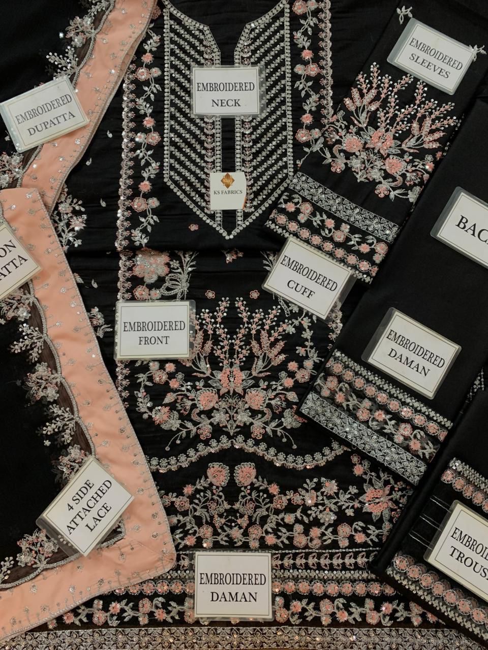Aneela's Luxury Handwork Embroidered Black Chiffon Wedding Wear Dress