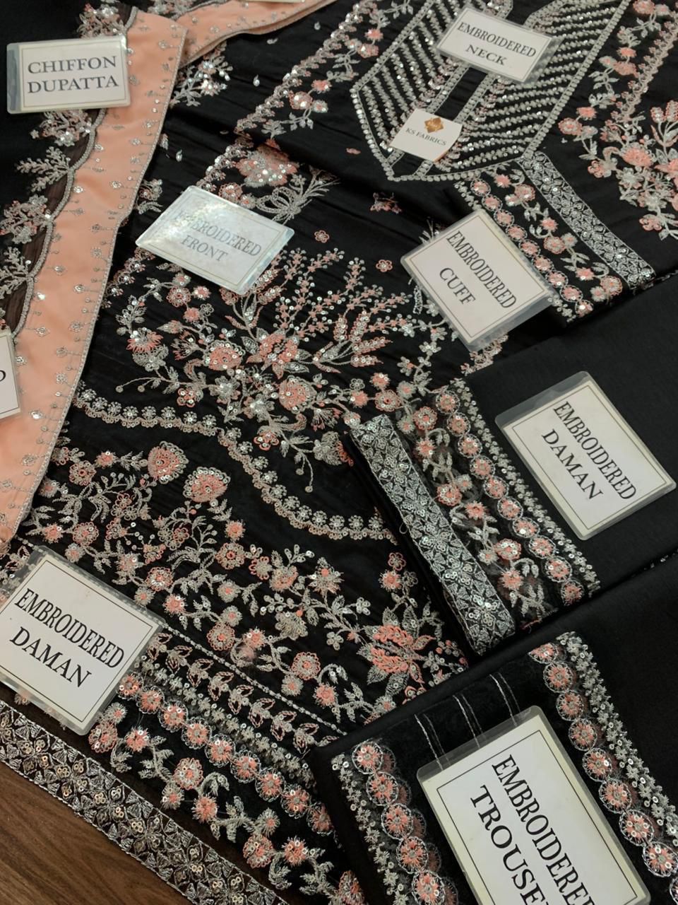 Aneela's Luxury Handwork Embroidered Black Chiffon Wedding Wear Dress