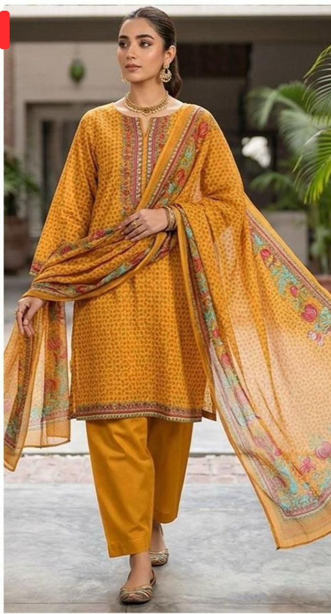 3 PC PRINTED LAWN SUIT MB 141
