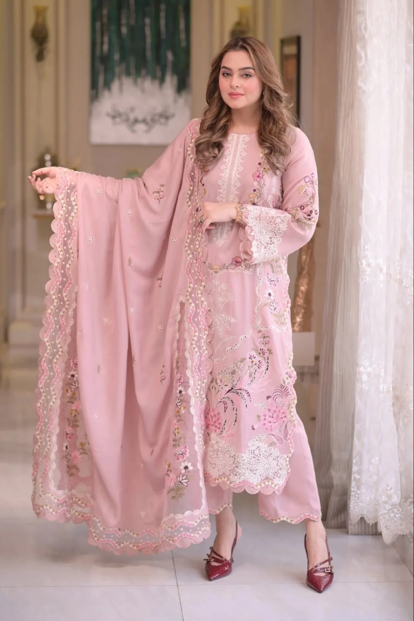 Dhanak chikankari embroidered luxury unstitched 3pc