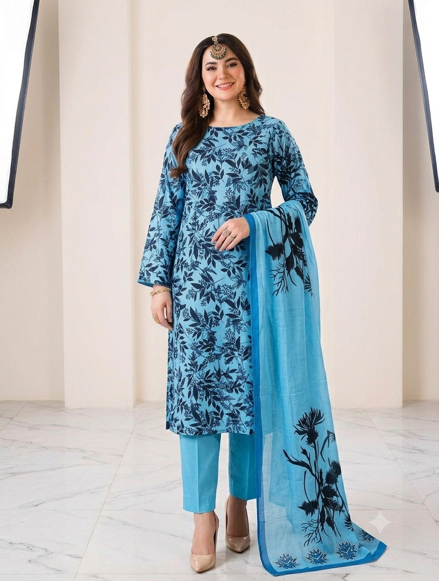 3 PC PRINTED LAWN SUIT MB 149